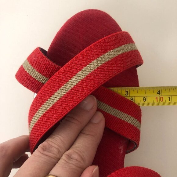 Merona Red Tan Stripe Elastic Straps Cork Wedge Summer‎ Sandals Sz 8.5 - Picture 11 of 14
